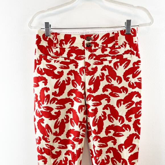 Anthropologie The Essential Slim Cropped Trouser Pants Lobster Print Red 0 - Picture 5 of 11
